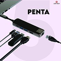 Live Tech USB-C Multiport Adapter 5-in-1 enhances connectivity with HDMI, USB-A, USB-C, and SD card slots, perfect for laptops and tablets. Compact design for on-the-go use.