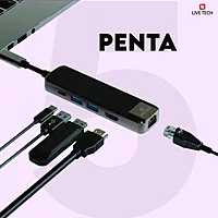 Live Tech USB-C Multiport Adapter 5-in-1 enhances connectivity with HDMI, USB-A, USB-C, and SD card slots, perfect for laptops and tablets. Compact design for on-the-go use.