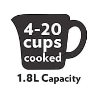 Borosil 1.8-Liters Electric Rice Cooker And Steamer, Black & Silver