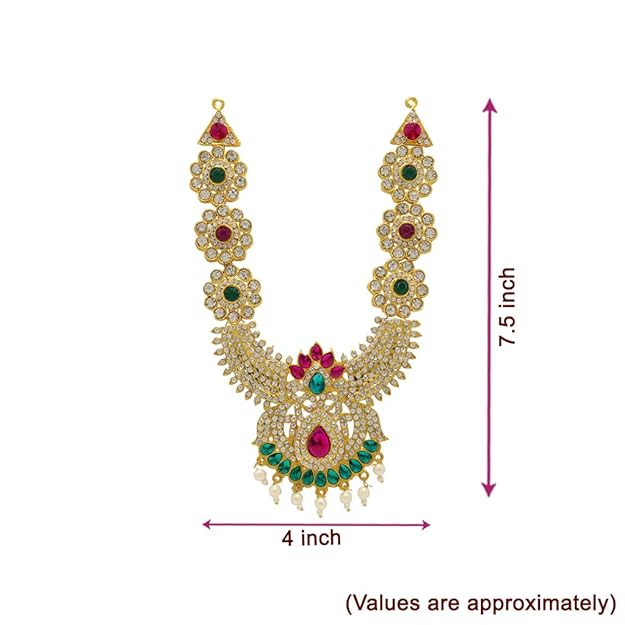 SRIMATHI JEWELLERS Divine Gracful diety Multi-Stone Haram for the Gods | Maanga design necklace | Unique Design necklace for girls & Womens | Traditional jewellery necklace for womens