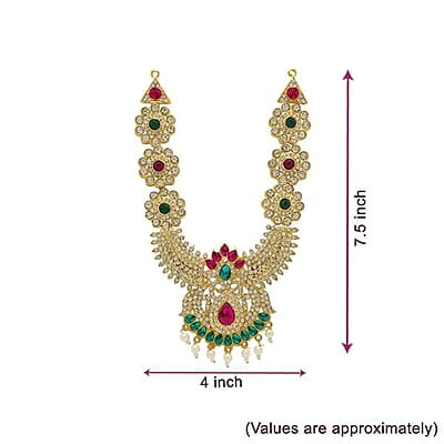 SRIMATHI JEWELLERS Divine Gracful diety Multi-Stone Haram for the Gods | Maanga design necklace | Unique Design necklace for girls & Womens | Traditional jewellery necklace for womens