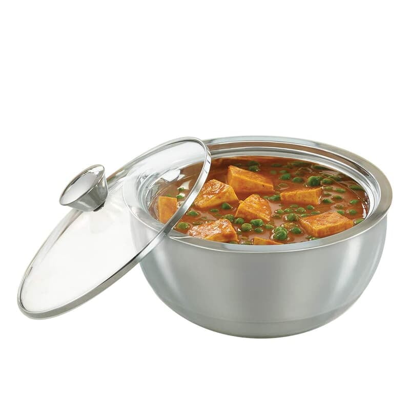 Borosil Stainless Steel Solid Curry Server Bowl - 500 ml, 1 Piece, Silver