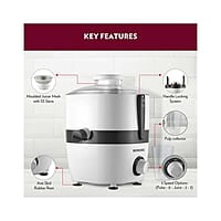 Borosil Primus III Juicer, 500 W, Stainless Steel Centrifugal Juicer, 1.1 L Juice Jug, 64 mm Feed Chute