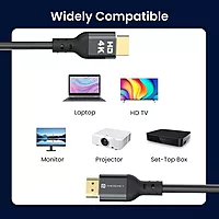 Portronics Konnect Stream – 5M HDMI Cable, 4K@60Hz, Grey, high-speed transmission, supports 3D, audio return channel, perfect for gaming and streaming, durable design, ideal for home theater setups.