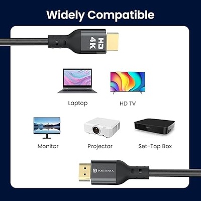 Portronics Konnect Stream 4K@60Hz HDMI to HDMI Cable, Flexible Premium 10M Length with Support eARC and Compatible with Smart HDTV, Laptop, Monitor, Projector, eARC enable Soundbar(Grey) Portronics Konnect Stream 4K@60Hz HDMI to HDMI Cable, Flexible Premium 10M Length with Support eARC and Compatible with Smart HDTV, Laptop, Monitor, Projector, eARC enable Soundbar(Grey)