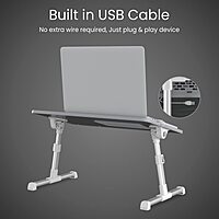 Portronics My Buddy Plus Adjustable Laptop Table with Fan (Black) offers ergonomic design, adjustable height, and built-in cooling fan. Perfect for comfortable work or leisure on your laptop.