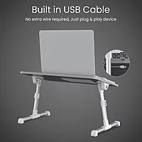 Portronics My Buddy Plus Adjustable Laptop Table with Fan (Black) offers ergonomic design, adjustable height, and built-in cooling fan. Perfect for comfortable work or leisure on your laptop.