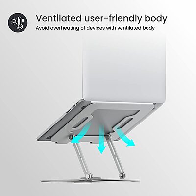 Portronics K9 Laptop Stand – White, Adjustable & 360° Rotatable, Ergonomic