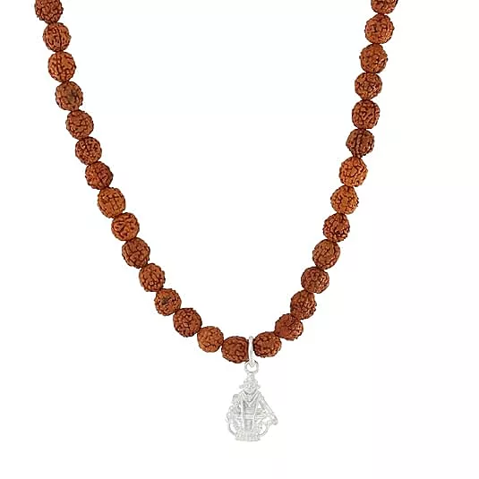 Rudraksha Mala with Sterling Silver Iyyappa Pendant – Traditional Bead Necklace