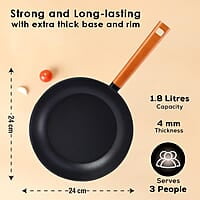 Wonderchef Caesar Forged Virgin Aluminium Fry Pan, 24cm, Black, Healthy Greblon C3