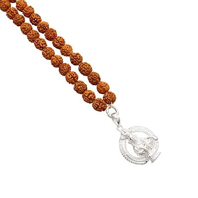 Rudraksha Mala/Chain with Sterling Silver Iyyappan Pendent/Dollar Rudraksha Mala/Chain with Sterling Silver Iyyappan Pendent/Dollar
