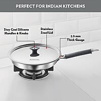 Borosil Cookfresh Tri-ply Stainless Fry Pan with Lid, Induction Friendly, 1.9 L, 24 cm Dia