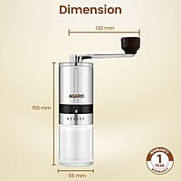 AGARO Elite Manual Coffee Grinder, Ceramic Grinder with Glass jar, 6 Adjustable Settings, Stainless Steel Body
