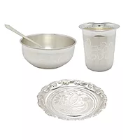 Silver Bowl, Spoon, Glass and Plate