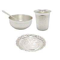 Silver Bowl, Spoon, Glass and Plate