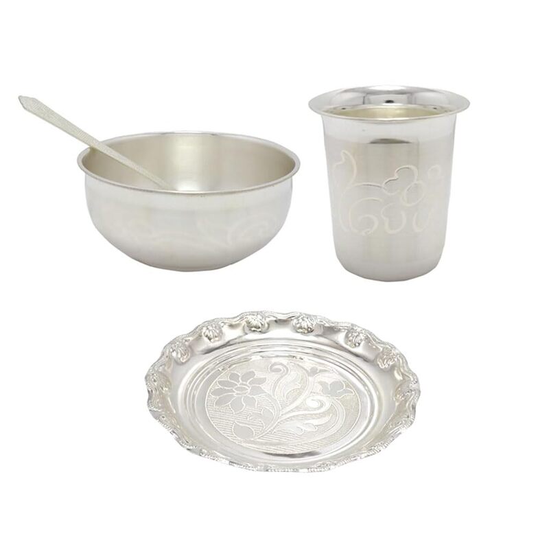 Silver Bowl, Spoon, Glass and Plate