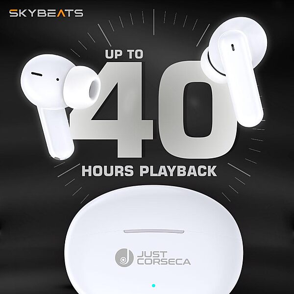 Just Corseca Skybeat Powerbuds – ANC TWS Earbuds | Low Latency Game Mode | White