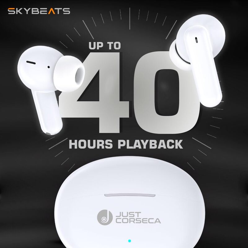 Just Corseca Skybeat Powerbuds – ANC TWS Earbuds | Low Latency Game Mode | White