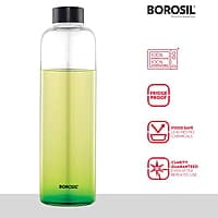 Borosil Crysto Slim Glass Water Bottle, Water Bottle for Fridge, Borosilicate Glass, Extreme Temperature Resistant, For Hot & Cold Water, Milk, Lassi, Juice, Black Lid, 1 L, Stylish & Transparent