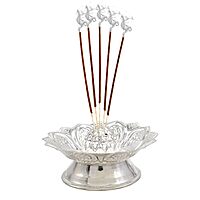 Sterling Silver Agarbatti Stand Lotus Design Incense Dhoop Sticks Holder