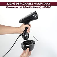 Borosil Handheld Digital Garment Steamer, Horizontal & Vertical Use, 1600W Fast Heating, Steam Nozzle, 200 ml Water Tank, Detachable Fabric Brush, Lint Brush, for Silk, Nylon, Rayon, Wool, Cotton