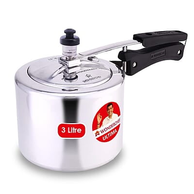 Wonderchef Inner Lid Ultima Pressure Cooker 3 litres, 3.25 mm Heavy Encapsulated Bottom Bakelite Handles for Durability Induction Friendly (Aluminium, Silver)