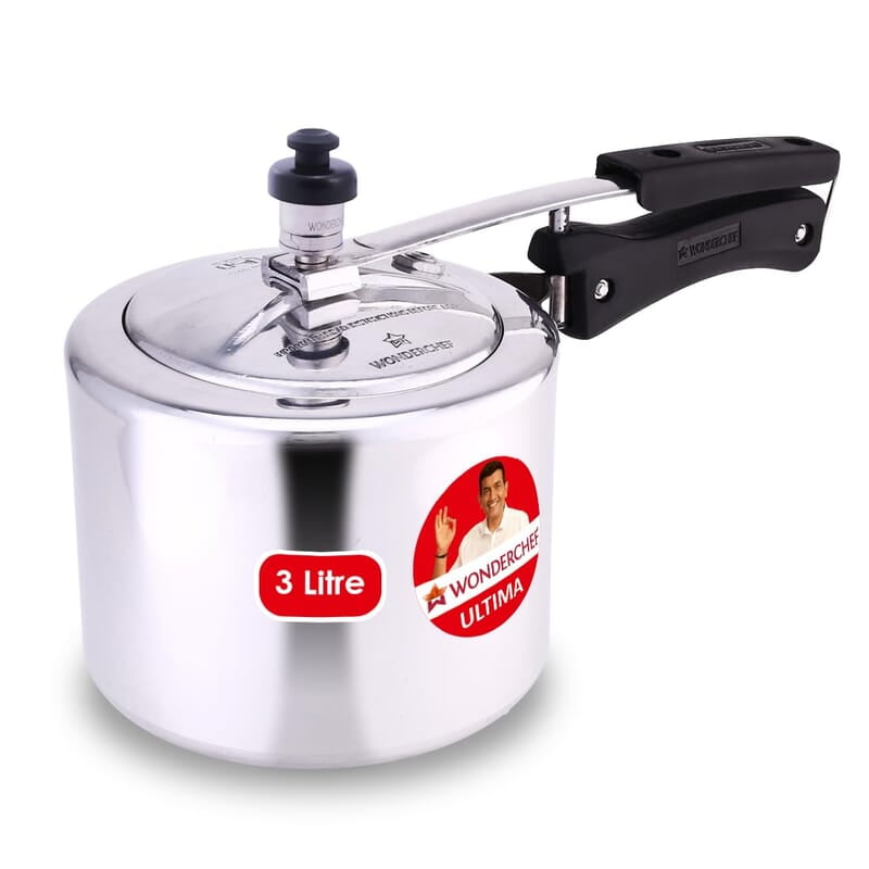 Wonderchef Inner Lid Ultima Pressure Cooker 3 litres, 3.25 mm Heavy Encapsulated Bottom Bakelite Handles for Durability Induction Friendly (Aluminium, Silver)