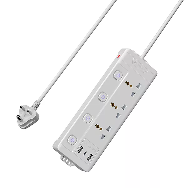 Portronics Power Plate 18 – Features 3 AC sockets, USB-A and USB-C ports, delivering up to 1500W. Ideal for charging multiple devices simultaneously, compact design for home or office use.
