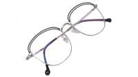 Female Square Large Spectacle Frames. Silver & Black Color Metal Frame. Transparent ARC Lens.