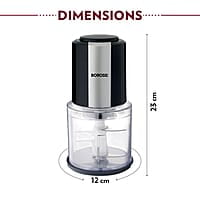 Borosil Chef Delite 300 Watts Electric Chopper for Kitchen, Twin Blade Technology, 600 ml 'chop-n-store' plastic bowl with lid, Vegetable Chopper, Cutter, Chop, Mince, Dice, Whisk, Blend