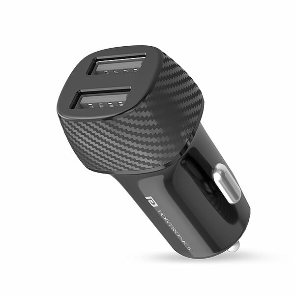 Portronics Car Power 5 12W Fast Car Charger with Micro USB Cable | Compact Car Charging | Black