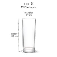 Treo by Milton Embassy Cool Glass Tumbler, Set of 6, 290 ml Each, Transparent |Serve Juices | Cold Drinks | Water | Cocktails | Mixed Drinks