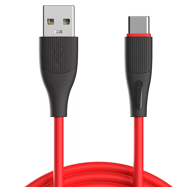 Portronics 2109 Silklink Lightning Cable – 3A USB-A to Lightning | Soft Silicon Cable | 1M | Red