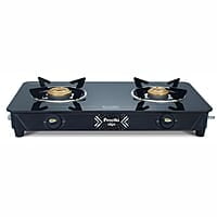Preethi Alya Glass Top 2 Burner Gas Stove, Manual Ignition