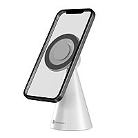 Portronics Mogun 5 – MagSafe Desk Phone Holder, White. Stylish and functional, it securely holds your phone while charging. Perfect for home or office use, keeping your workspace organized and tidy.