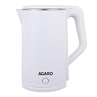 AGARO Elegant Electric Kettle, 1.8L, Double Layered Kettle, Stainless Steel Inner Body White