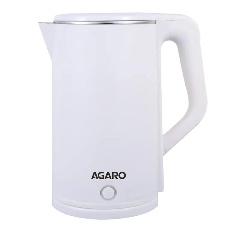 AGARO Elegant Electric Kettle, 1.8L, Double Layered Kettle, Stainless Steel Inner Body White