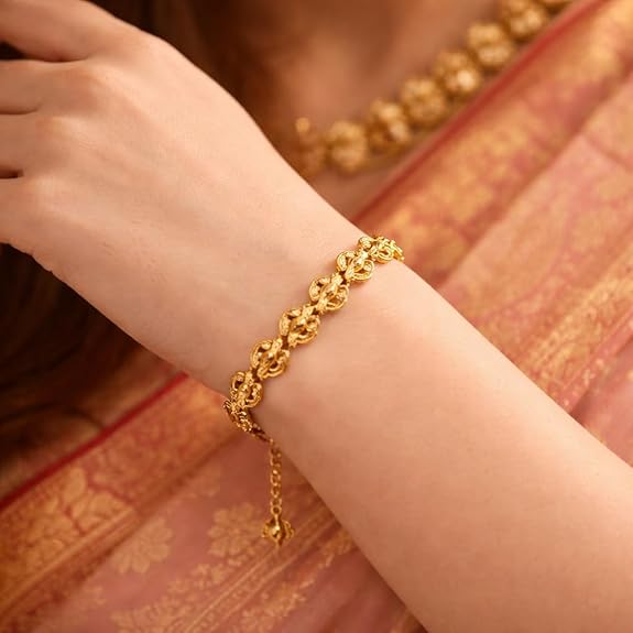 Impon Gold Plated Heart Link Bracelet for Women | Elegant Love Design Gold Finish Hand Chain | Stylish Daily Wear Jewelry