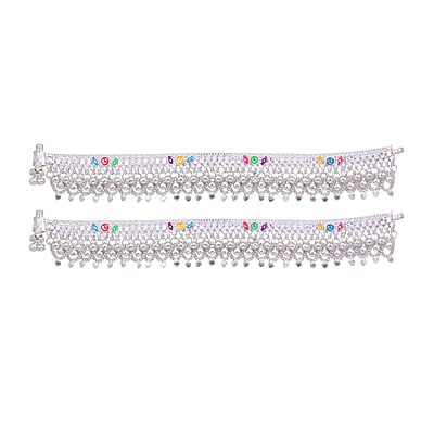 Silver Anklets for women/Enamel design Payals