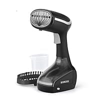 Borosil Handheld Garment Steamer Gs01,Horizontal & Vertical Use,1000 Watts Fast Heating,Ceramic Steam Nozzle,200 Ml Water Tank,Detachable Fabric Brush,Lint Brush,For Silk,Nylon,Rayon,Wool,Cotton