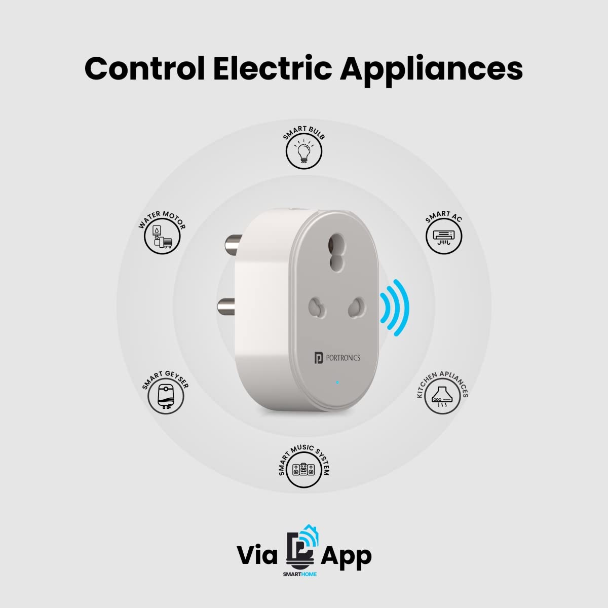 Portronics Splug 16 – 16A WiFi Smart Plug, compatible with Alexa & Google Assistant. Control devices remotely, set schedules, and monitor energy usage for a smarter home experience.