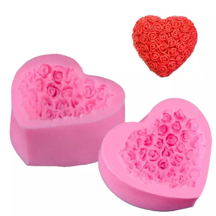 Silicon Mold Candle 3D Rose Flower in  Heart