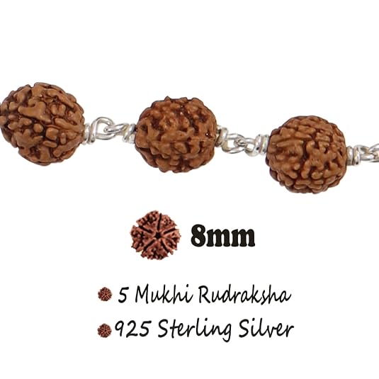 925 Silver Five Mukhi Rudraksha Bracelet for Men & Women – Adjustable Spiritual Bracelet