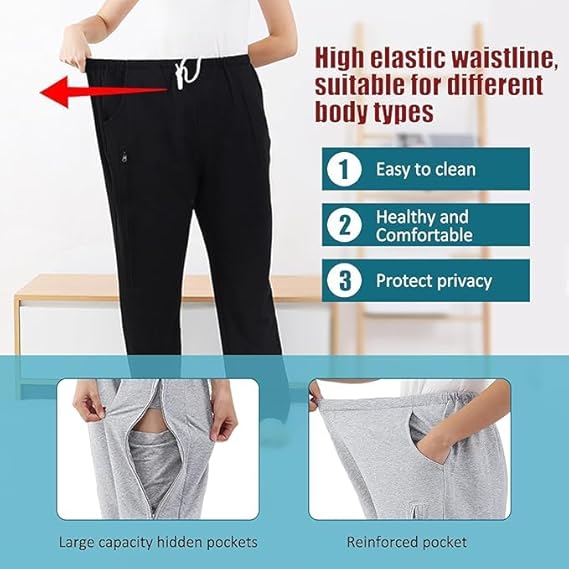 Catheter Leg Bag Pants for Women, Urine Bag Holder Pants with 2 Zippered Side Pockets, Holding 2x2000ml Catheter Bag for Nephrostomy, Foley, Cystostomy, Enterostomy, Urostomy Patients Catheter Leg Bag Pants for Women, Urine Bag Holder Pants with 2 Zippered Side Pockets, Holding 2x2000ml Catheter Bag for Nephrostomy, Foley, Cystostomy, Enterostomy, Urostomy Patients