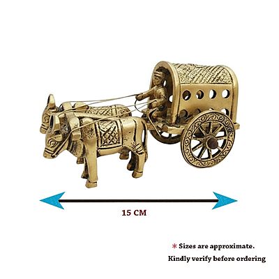Brass Metal Vintage Bullock Cart with Double Bull