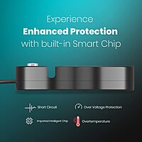 Portronics Power Plate 5 Black features 5 USB ports for charging multiple devices simultaneously. Its sleek design includes a holder for convenience, making it perfect for home or office use.