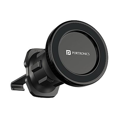 Portronics Mogun 4 Magnetic Car Phone Holder – AC Vent Mount | 360° Rotation | Strong Grip | Black