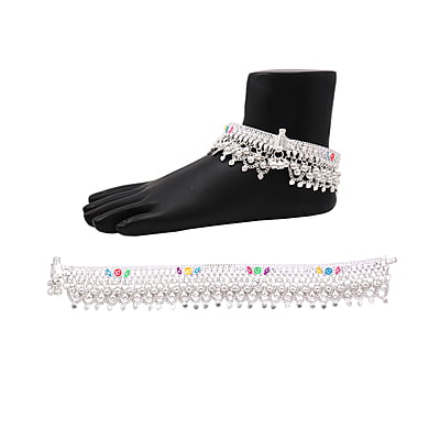 Silver Anklets for women/Enamel design Payals
