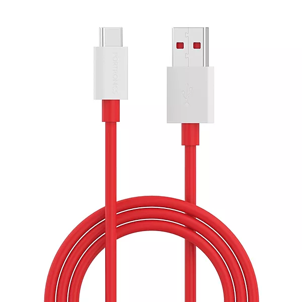 Portronics Konnect Dash Pro – 65W USB-A to Type-C, Red. Fast charging, durable design, compact size, perfect for travel. Compatible with various devices, ensuring efficient power delivery.