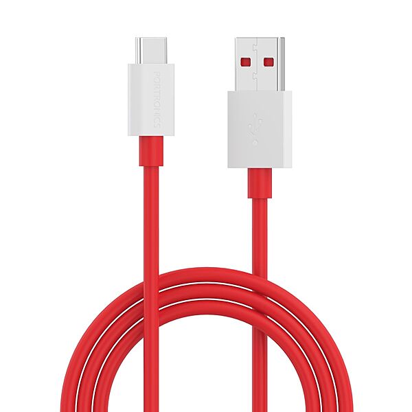Portronics Konnect Dash Pro – 65W USB-A to Type-C, Red. Fast charging, durable design, compact size, perfect for travel. Compatible with various devices, ensuring efficient power delivery.